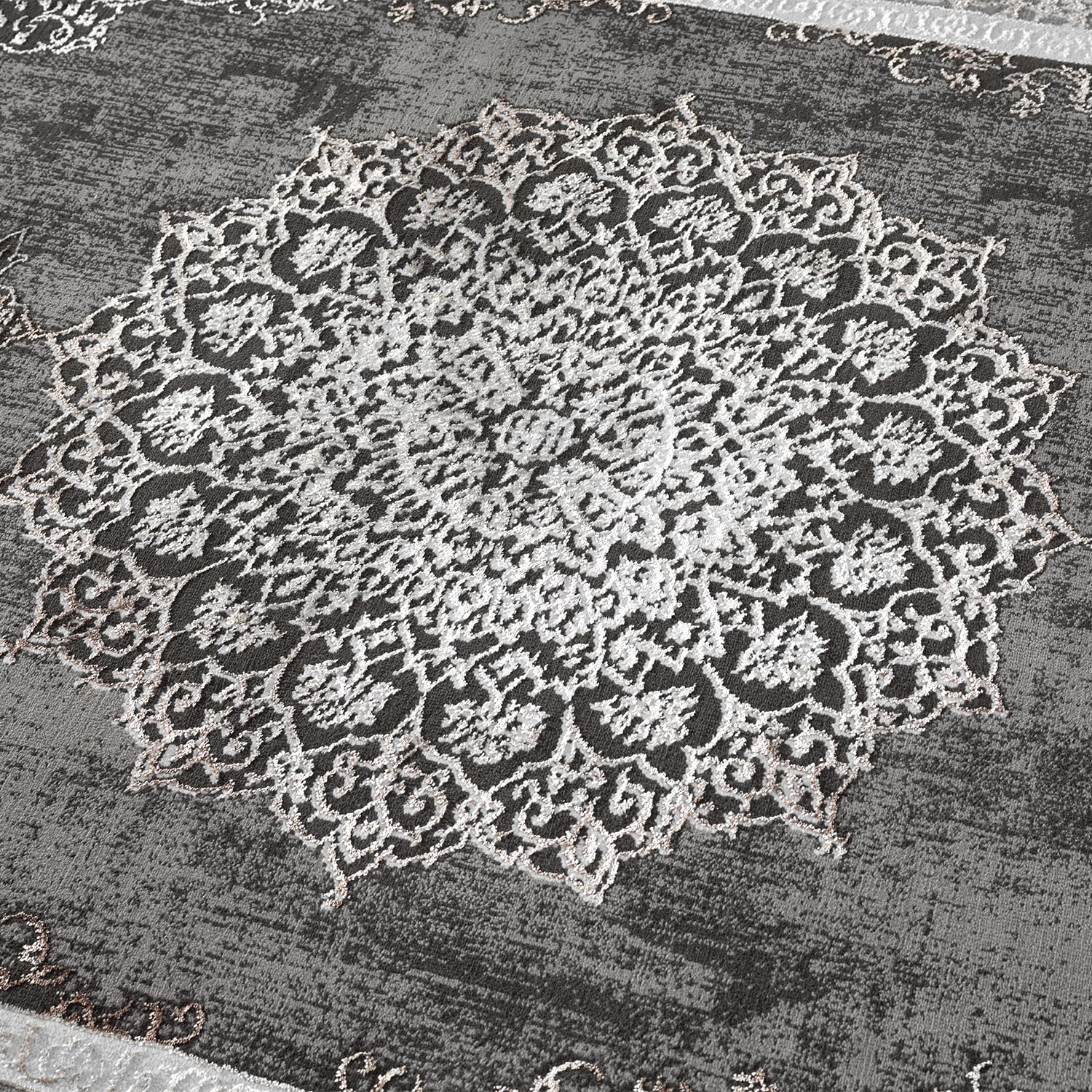 VIMODA Teppich Kurzflor Moderner Teppich mit Ornament-Muster – Pflegeleicht & Robust – Für Fußbodenheizung geeignet,Farbe:Grau;Maße:240 x 340 cm