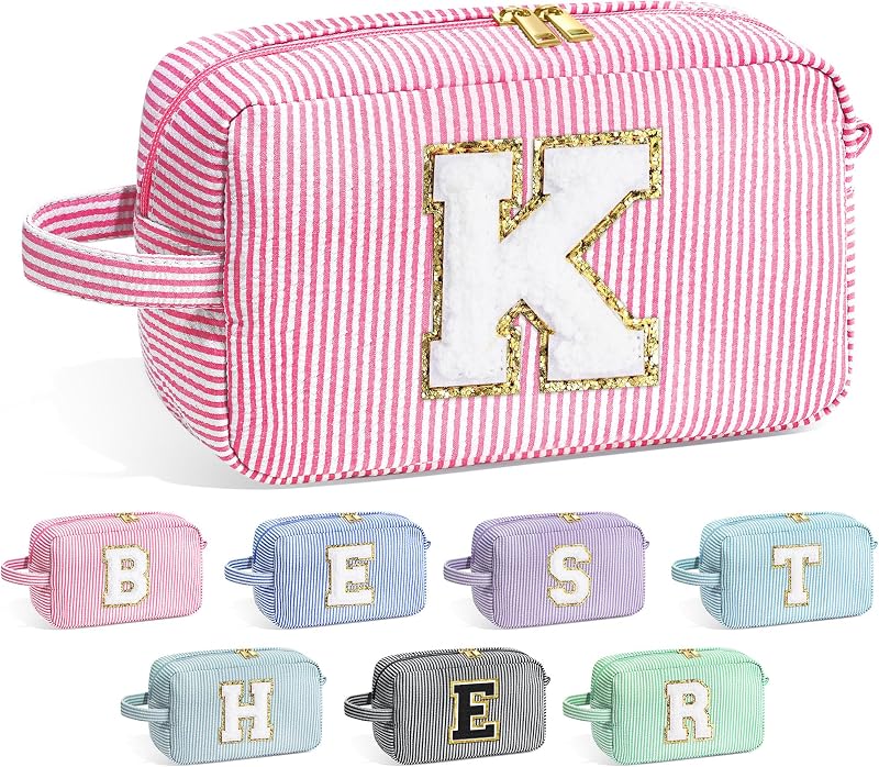 Necessaire de maquiagem YOOLIFE com inicial, rosa K