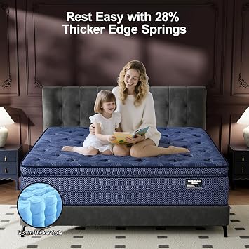 Cal King Mattress Medium Plush - 14 Inch Hybrid Mattress | Memory Foam With Pocket Spring, Strong Edge Support without Motion Transfer for Deep Sleep, Blue