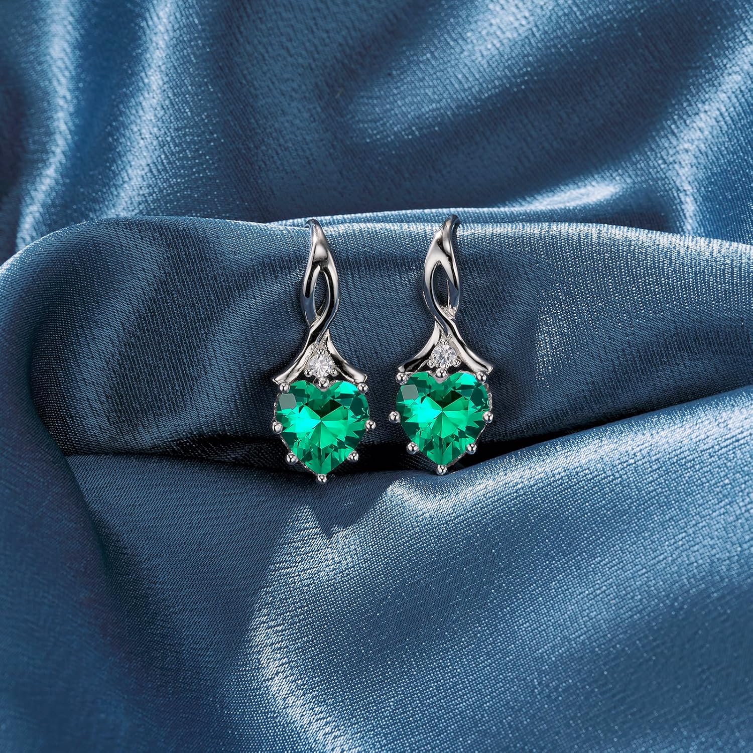 Birthstone Drop Earrings for Women, Heart-Cut Birthstone Dangle Earrings in 925 Sterling Silver with Ribbon Design for Her Wife Mom Daughter Lady - Image 4