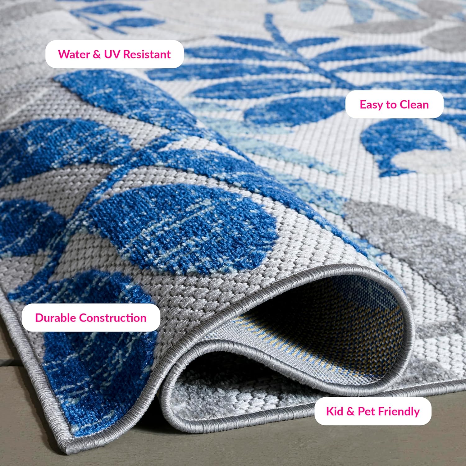 SAFAVIEH Washable Rug Outdoor Cabana Collection - 9' x 12', Grey & Blue, Non-Shedding & Easy to Clean, Ideal for Patio, Backyard, Mudroom (CBN814F)
