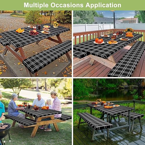 Miniatura 89 de Play Tailor - Mantel para mesa de pícnic con cubiertas para bancas, impermeable y a prueba de viento con bolsa de cordón, ajustable a mesas y bancas