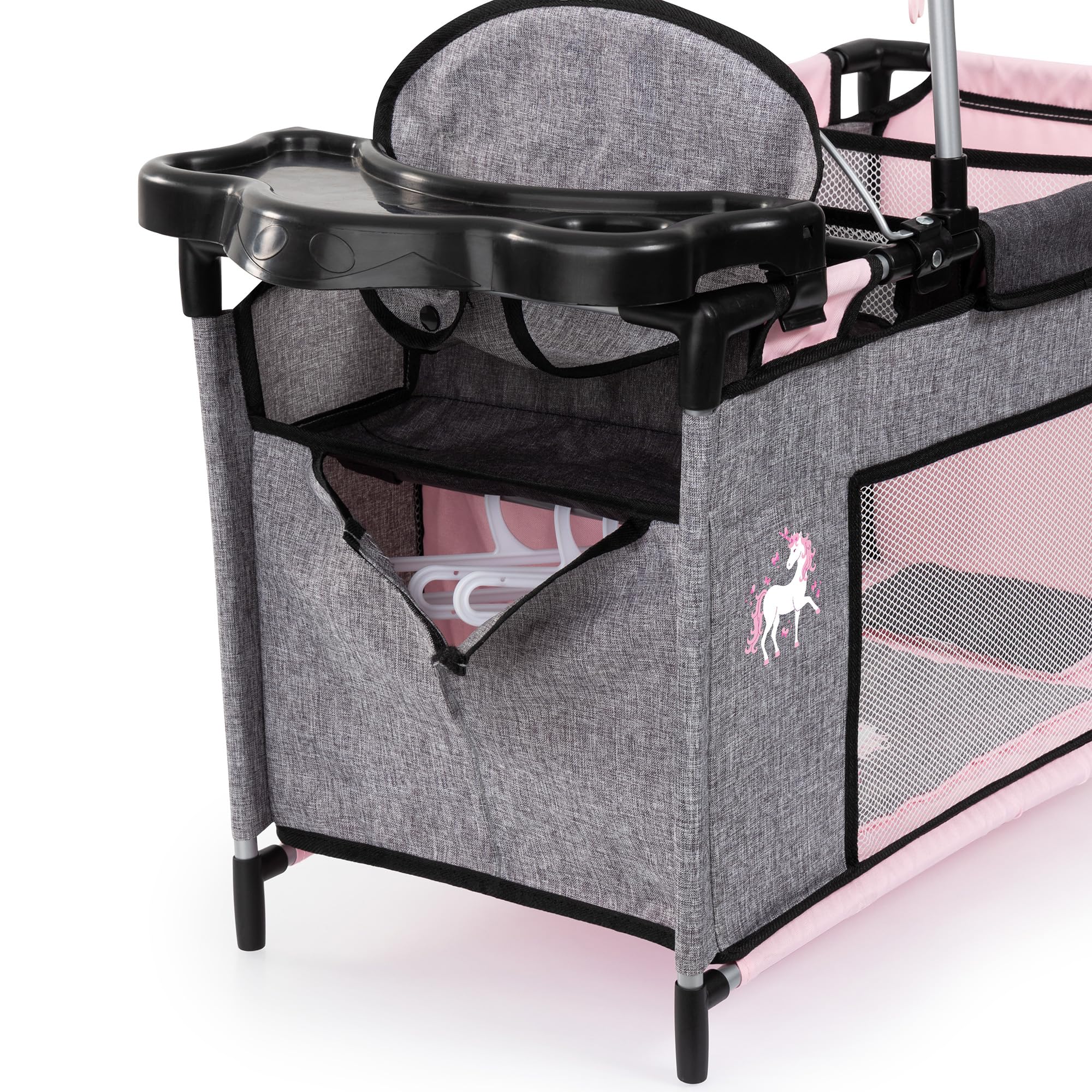 Bayer Design Lit de poupée avec Chaise Haute intégrée | table à langer, mobile, cintre à vêtements, accessoires de poupon pour le sommeil