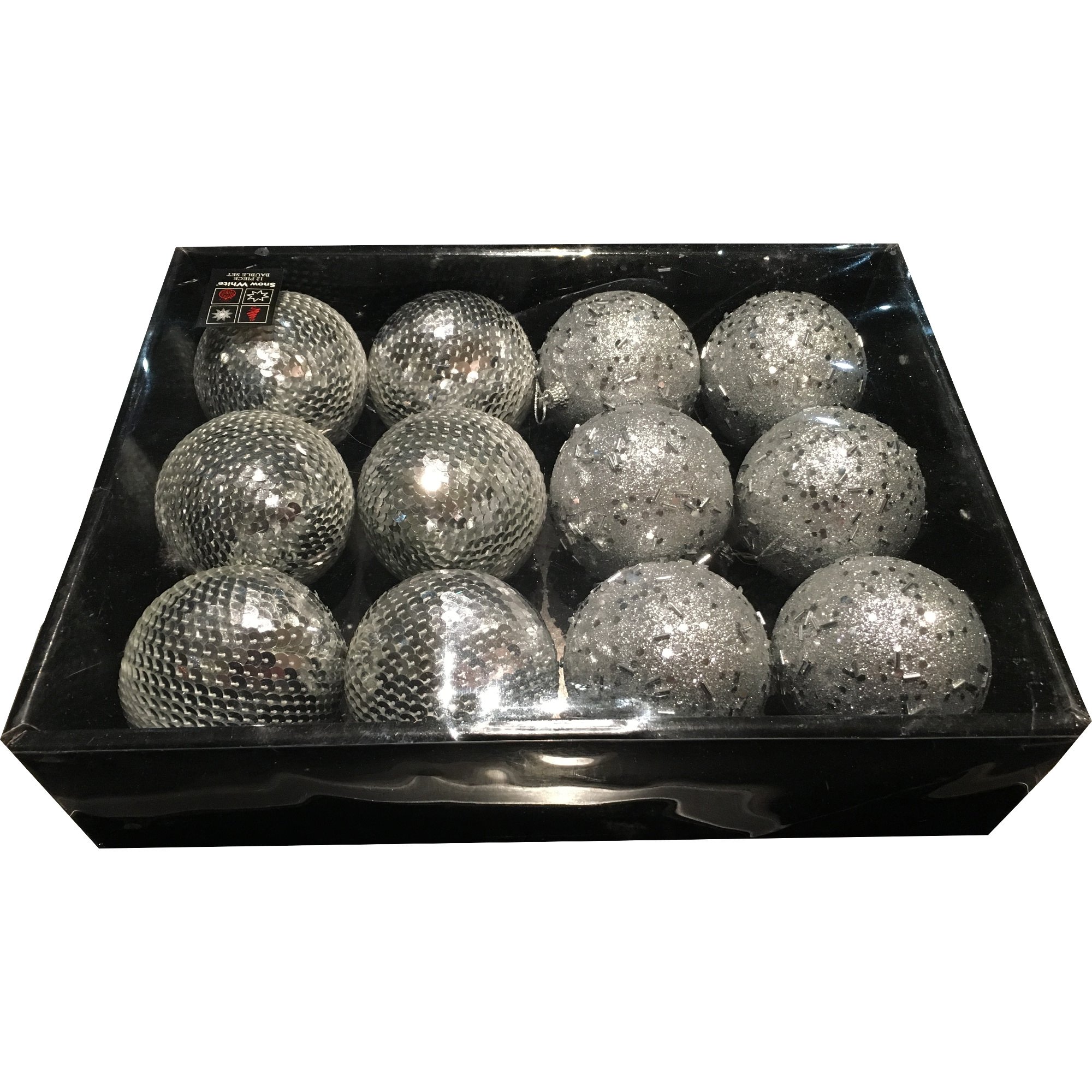 Snow White Luxury Bauble Set of 12 in Silver