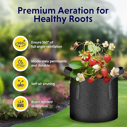 Vista 125 de iPower Grow Bags – Contenedor con aireación de tela no tejida gruesa, con asas de correa para plantas y macetas de jardín. Beige Bronceado