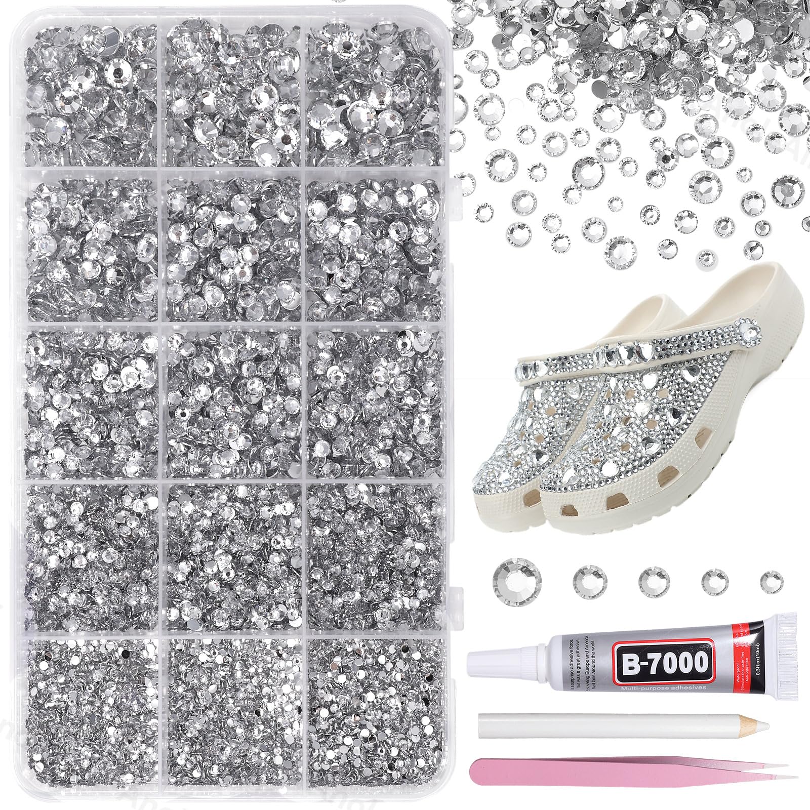 Photo 1 of 12000Pcs Clear White Rhinestones for Bedazzling, 2/3/4/5/6mm Mix Sizes Jelly Bedazzling Resin Gems, Clear Gems Bedazzling for Crafting, Flatback Resin Rhinestones for Crafts DIY Face Makeup Tumblers