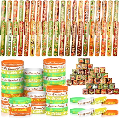 144 Thanksgiving Slap Bracelets and Silicone Wristbands Bulk for Kids Holiday Party Favors