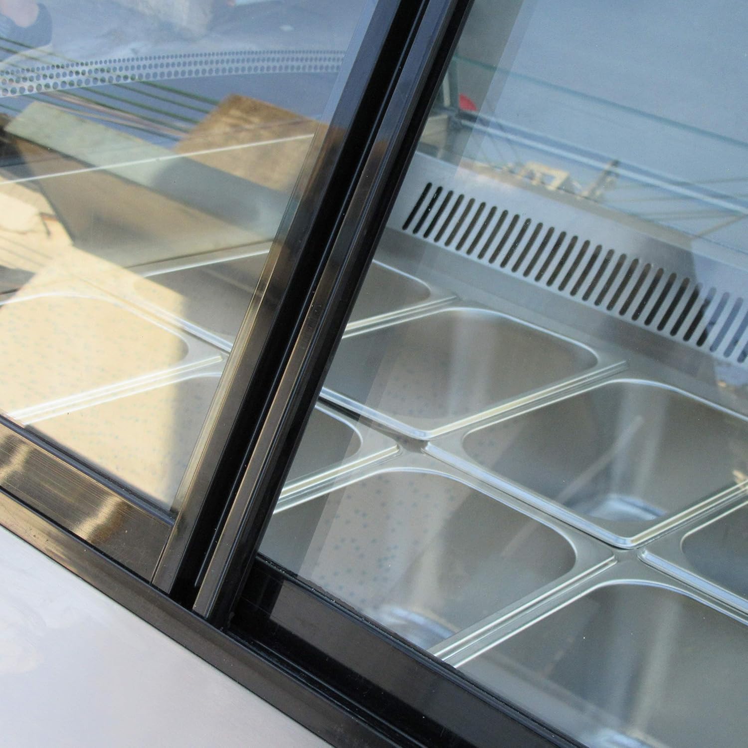 Kolice Commercial 8 Pans Ice Cream Showcase Display Freezer Ice Cream Dipping Cabinet Cool Air Convection Design, Auto Defrost, Anti-Fog Glass, LED light included