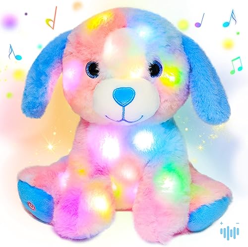 Vista 68 de Hopearl Cachorro de peluche con luces LED que brillan en la oscuridad, para festivales de cumpleaños para niños pequeños, blanco, 14 pulgadas