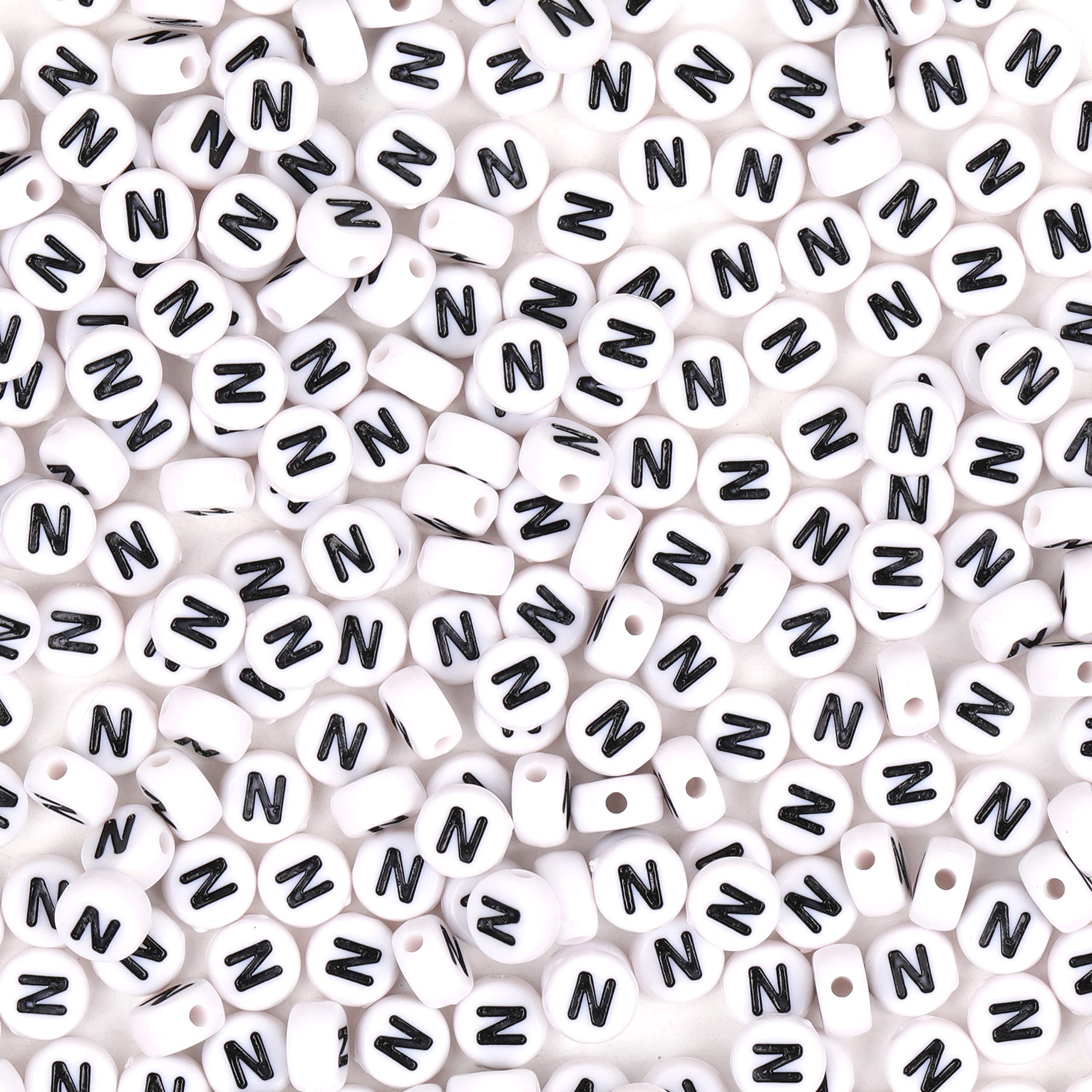300Pcs Letter Beads N 4X7mm White Alphabet Beads Acrylic Round Shape Loose Beads for Name Bracelets Necklaces Key Chains DIY Jewelry Making (N)