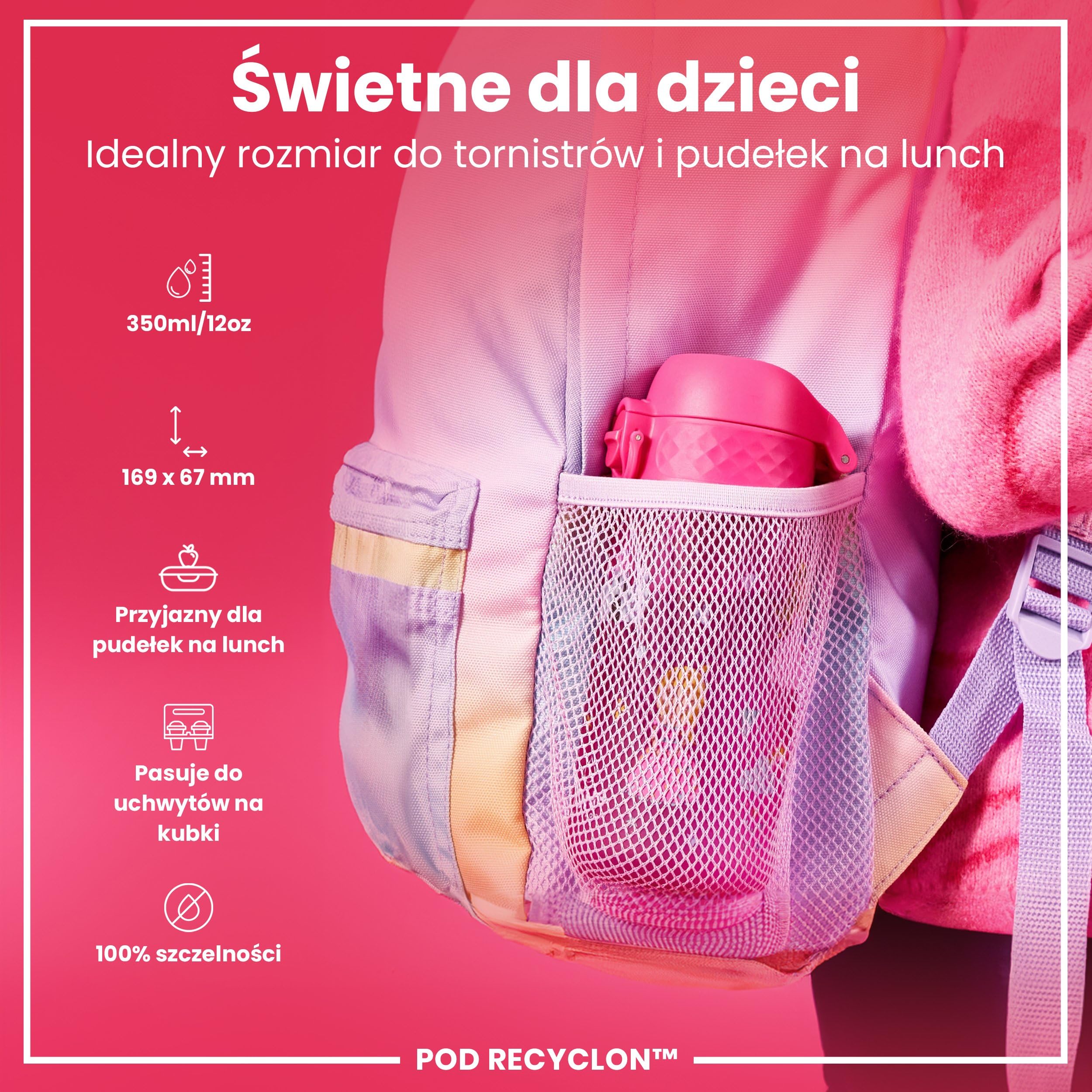 ION8 Butelka dla Dzieci, 350 ml/12 oz, Szczelna, Łatwa do Otwarcia, Bezpieczny Zamek, Można Myć w Zmywarce, Bez BPA, Uchwyt do Przenoszenia, Łatwa do Czyszczenia, Bezwonny, Księżniczka