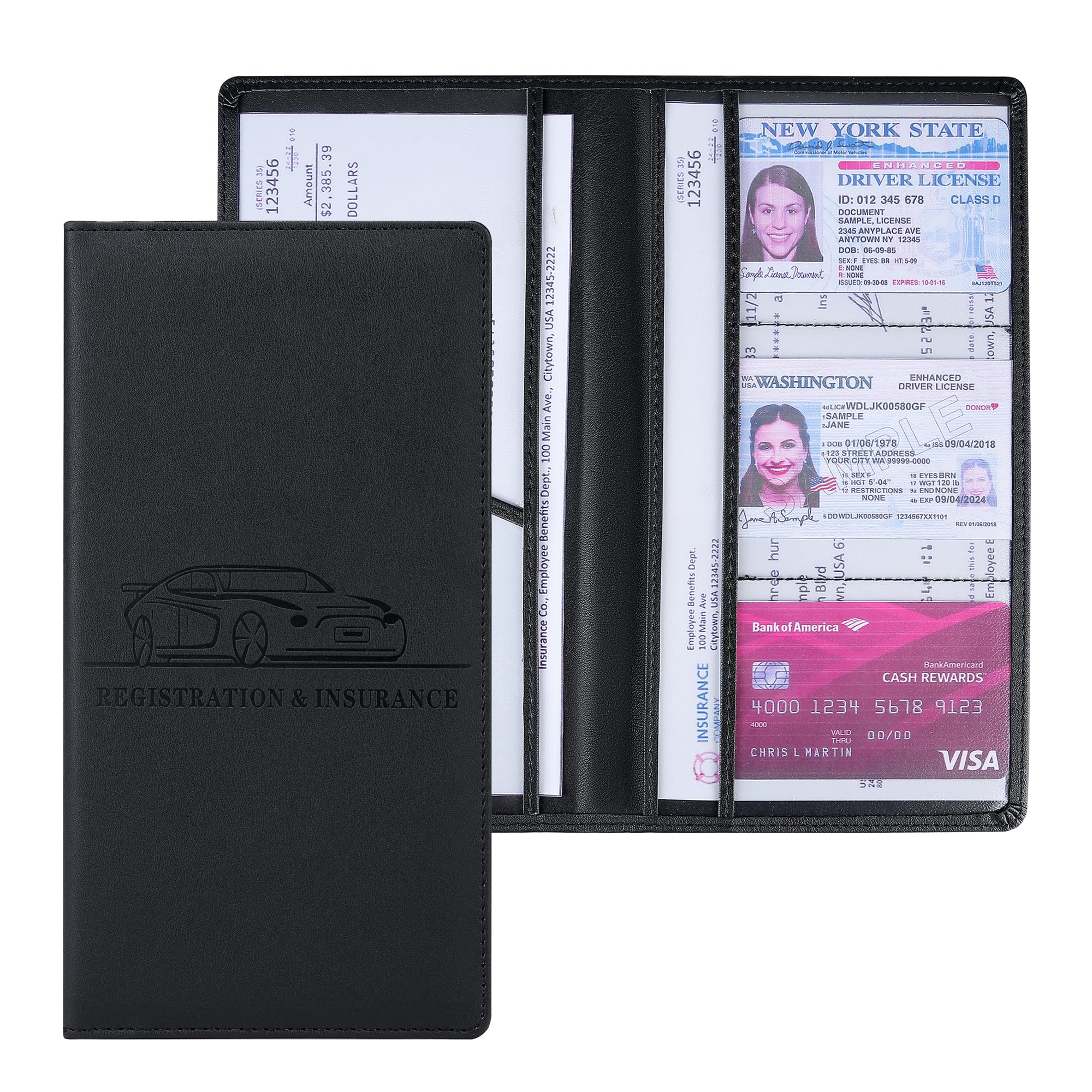 Shering Car Registration and Insurance Holder, Vehicle Card Document Magnetic Closure Glove Box Organizer, Car Accessories for Essential Info, Driver License Cards