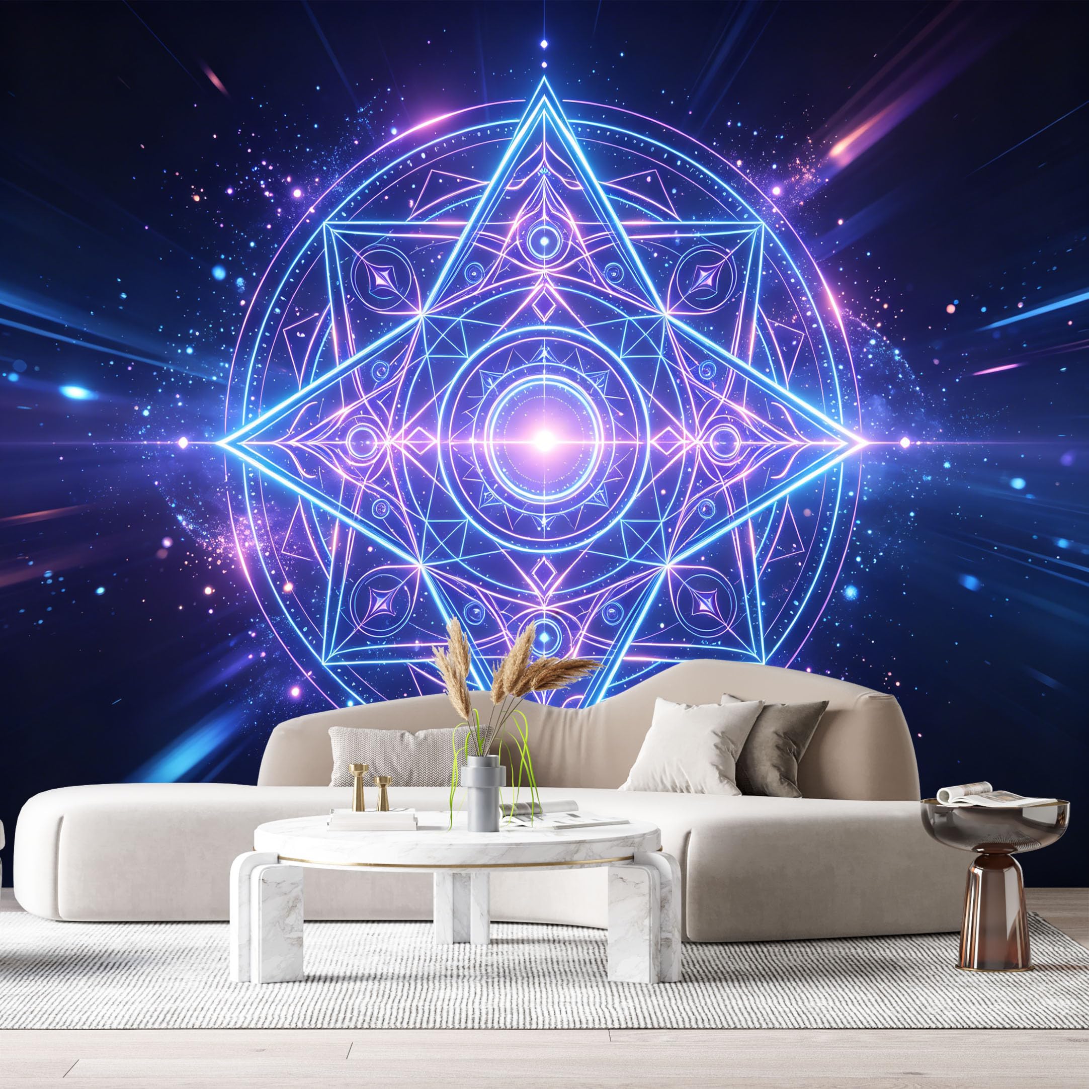 Custom Size Wall Murals Geometric Abstract Neon Starburst Galaxy Energy Pattern SelfAdhesive Wall Fabric Removable Large Wallpaper for Photo Living Room