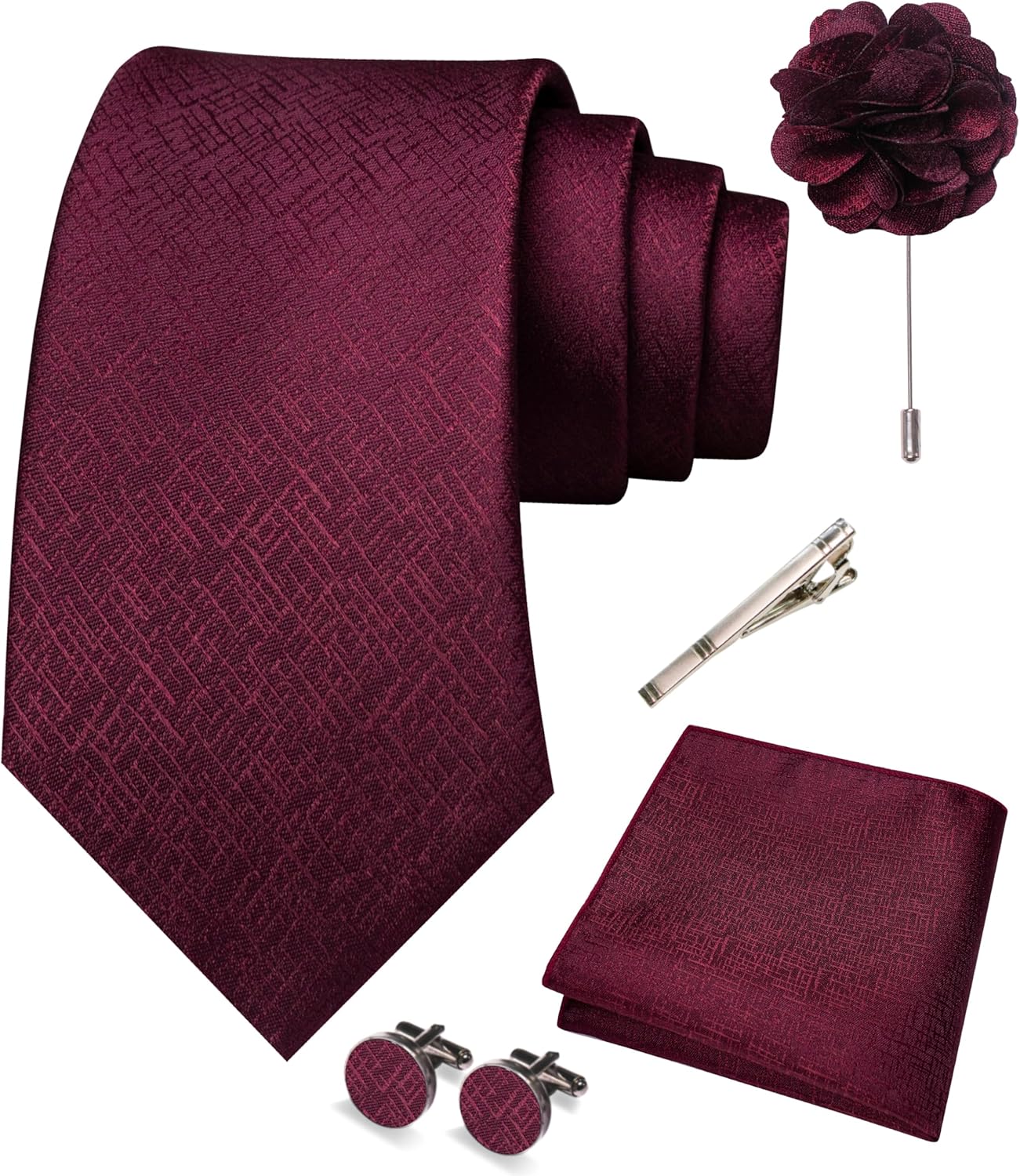 JEMYGINS Mens Tie and Pocket Square,Lapel Pin,Cufflinks,Tie Clip Sets with Gift Box 5PCS - Image 3