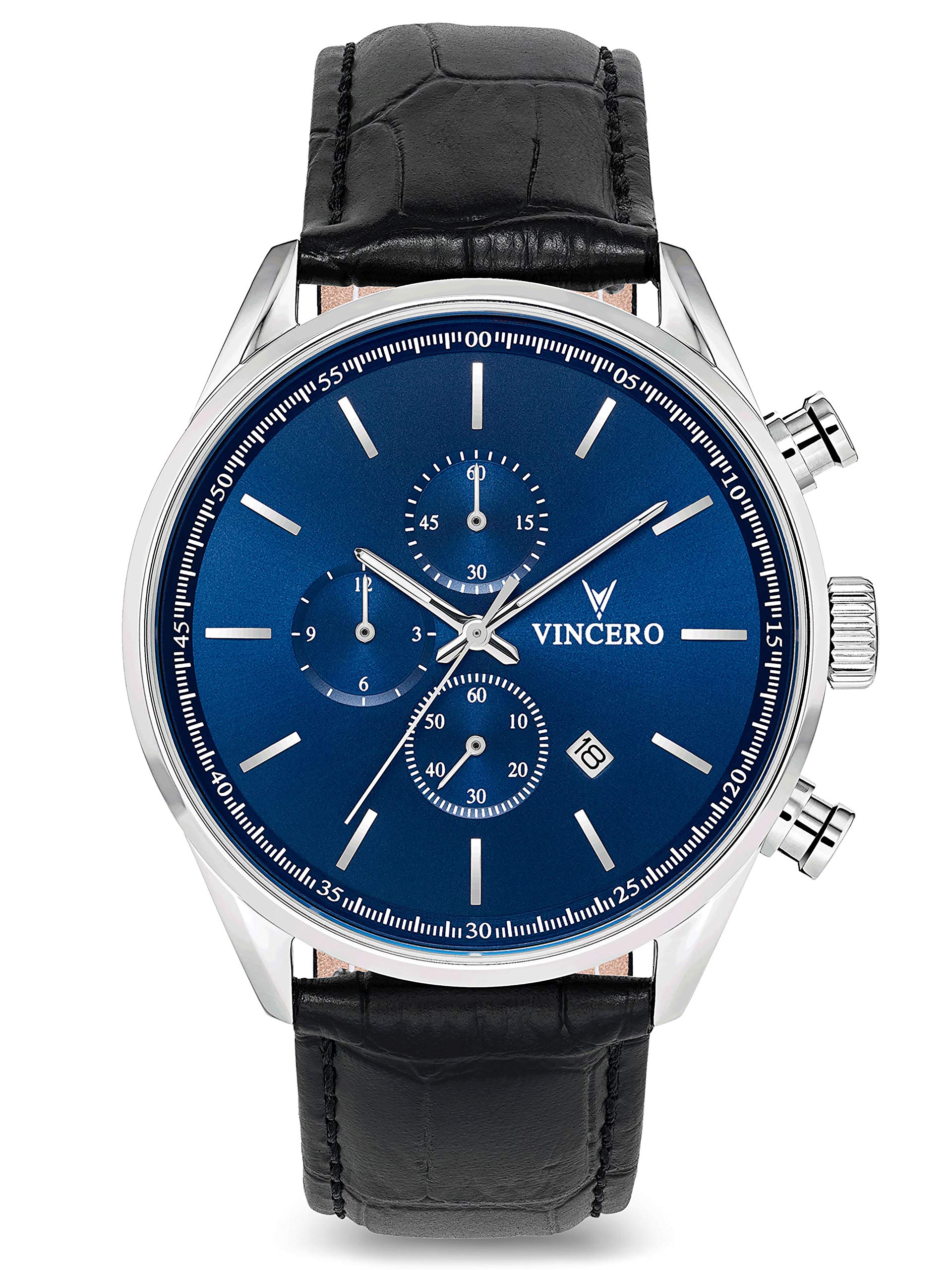 Vincero Leather Belt Blue Dial Men's Chrono S Watch (S-CHR-BLUM)