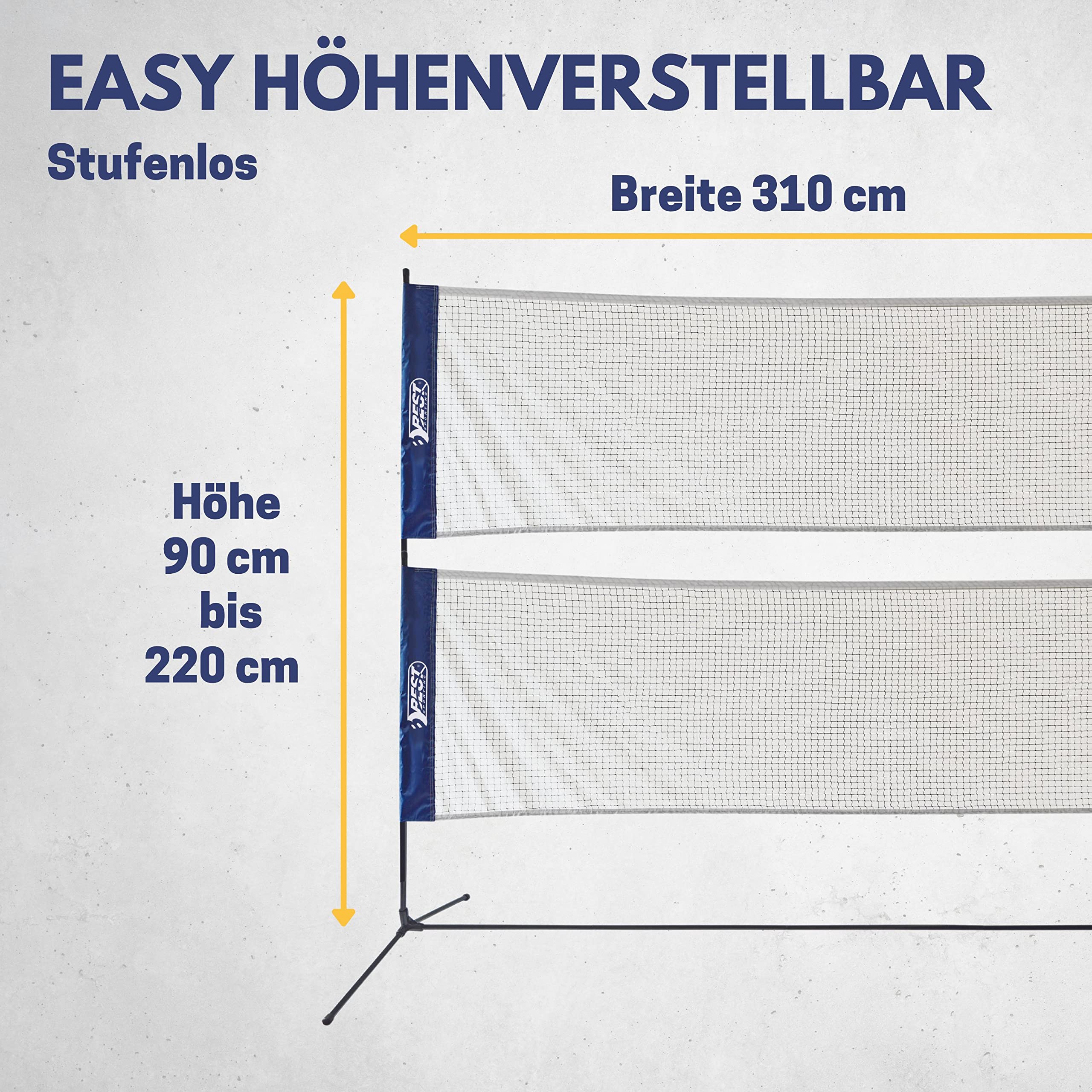 Best Sporting Red de voleibol para exteriores 4 en 1, red de bádminton de 310 cm de ancho, red de bádminton para jardín, altura regulable de 90 cm a 220 cm, red móvil de voleibol de 2 m de altura para