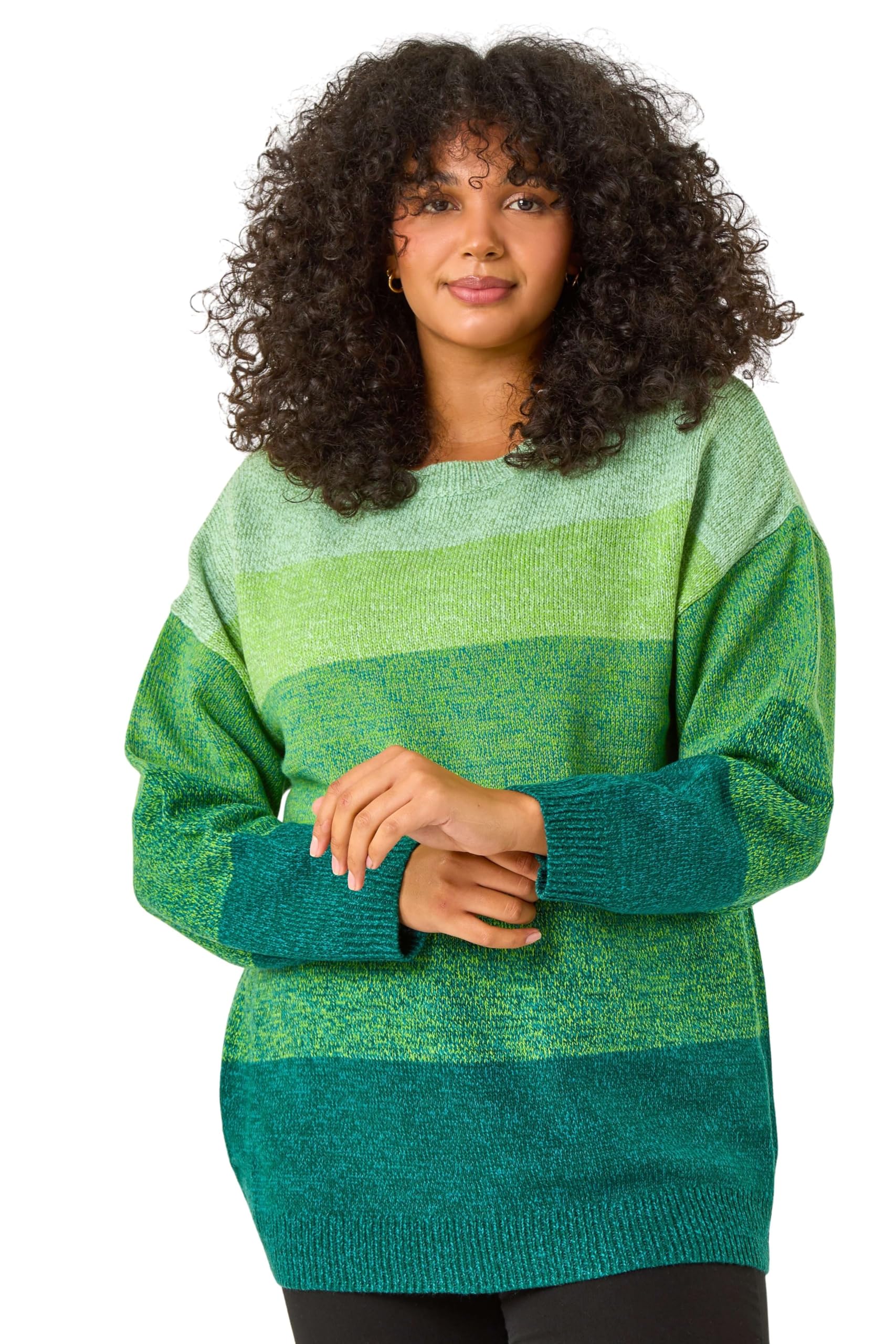 Roman Women's Green Curve Ombre Stripe Knit Jumper In Size 26-28