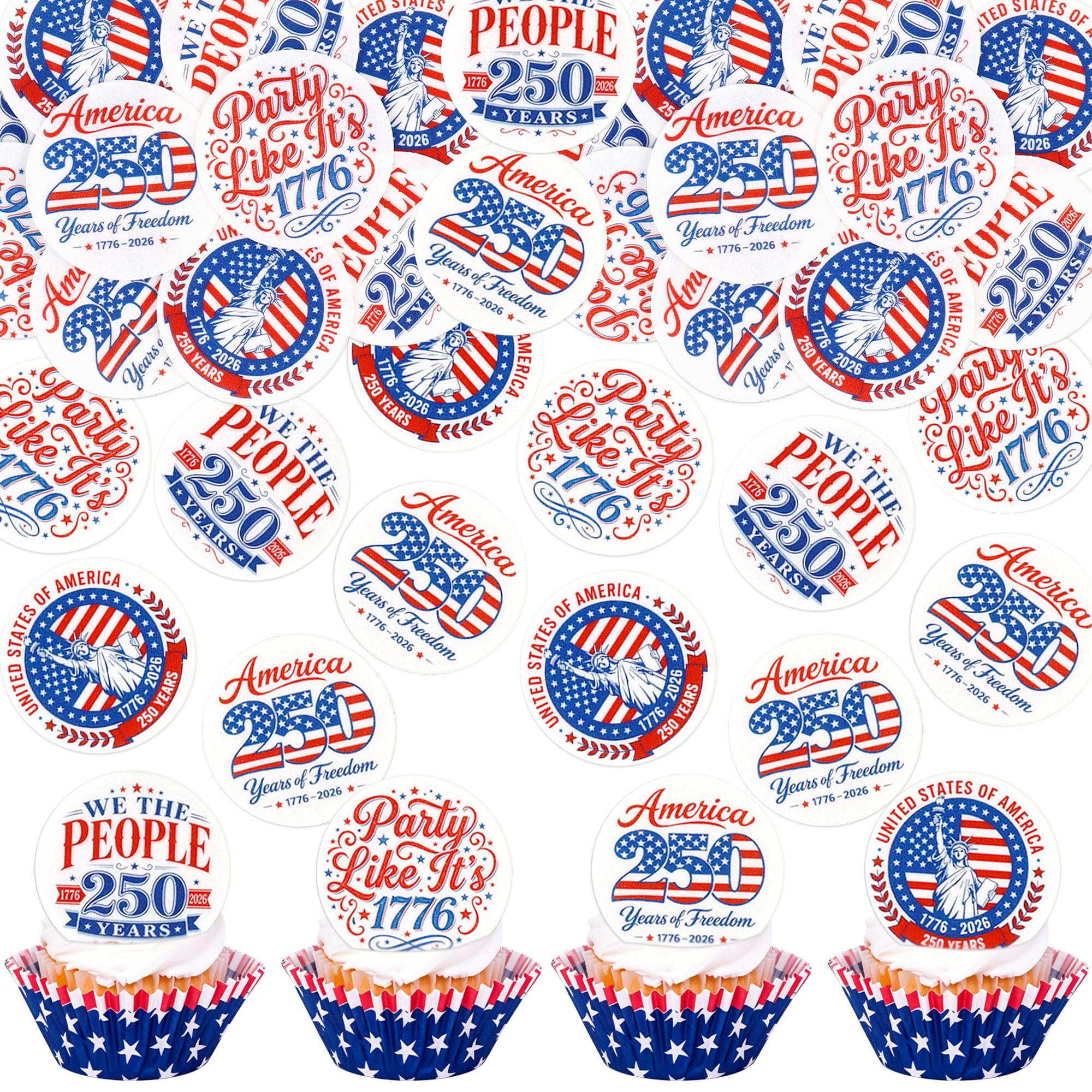 Cyodoos Pack of 24 Independence Day Cupcake Toppers 4th of July USA God Bless the USA Patriotic Cupcake Picks Toothpicks Decorations for Independence Day Party Supplies — image 1
