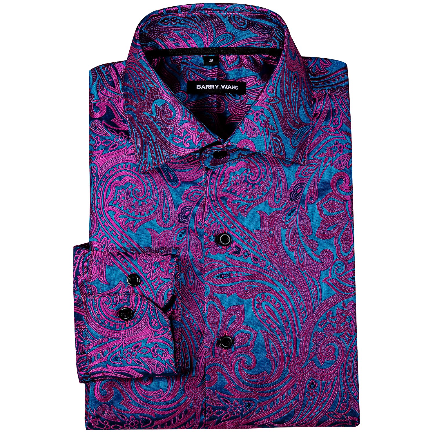 Barry.Wang Men's Paisley Shirt Bequemer Schnitt für große und große Männer Seide Jacquard Business Hochzeit Freizeithemd für Männer
