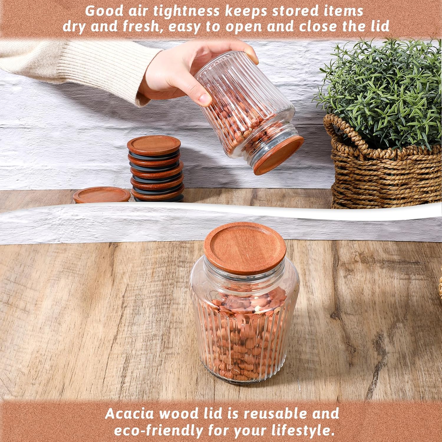 12PCS 2.75 Wooden Lids for Mason Jars Round Regular Mouth Canning Lids with Airtight Silicone Seal Reusable Lid for Canning and Preserving in Mason Jars, Coffee Color