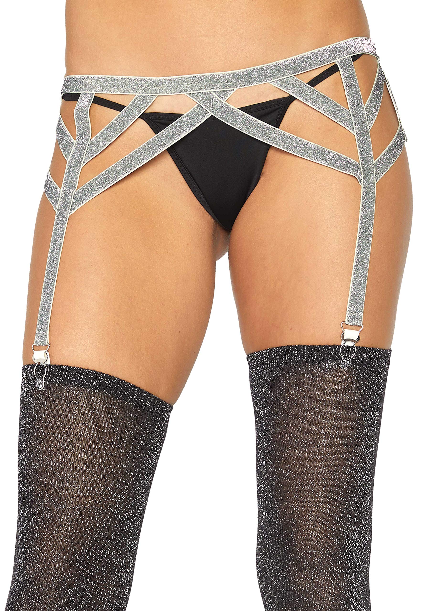 Leg Avenue 8887 Porte-Jarretelles Élastique en Lurex Argent Taille Unique EUR 34-38