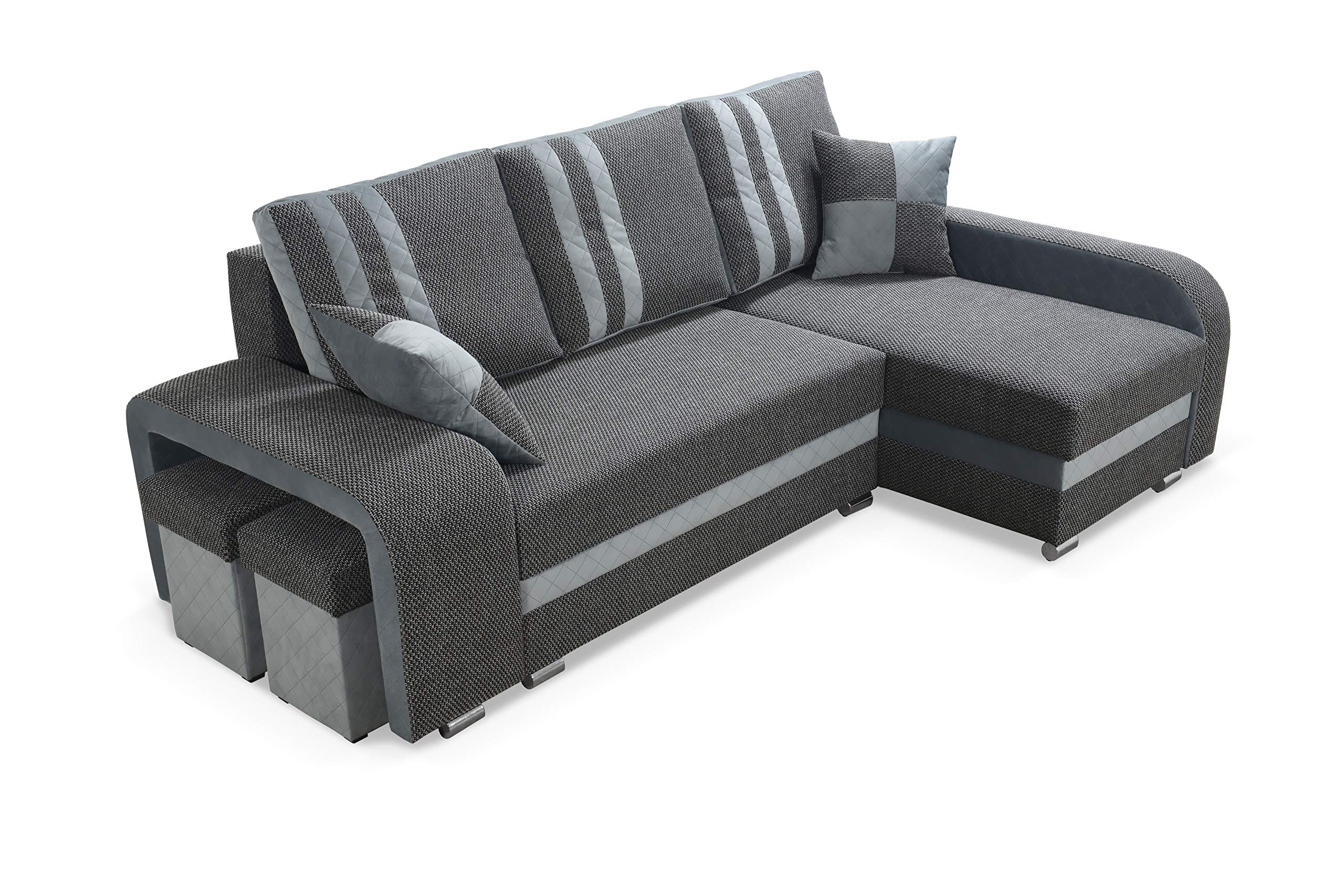 Robin Inspire York Ecksofa mit Schlaffunktion, Dunkelgrau Grau Rechts | L-Form Schlafsofa, 245 cm, 2 Bettkästen, 2 Hocker, Liegefläche 200x165 cm, Baltic Stoff, Bonellfederung, Rechts