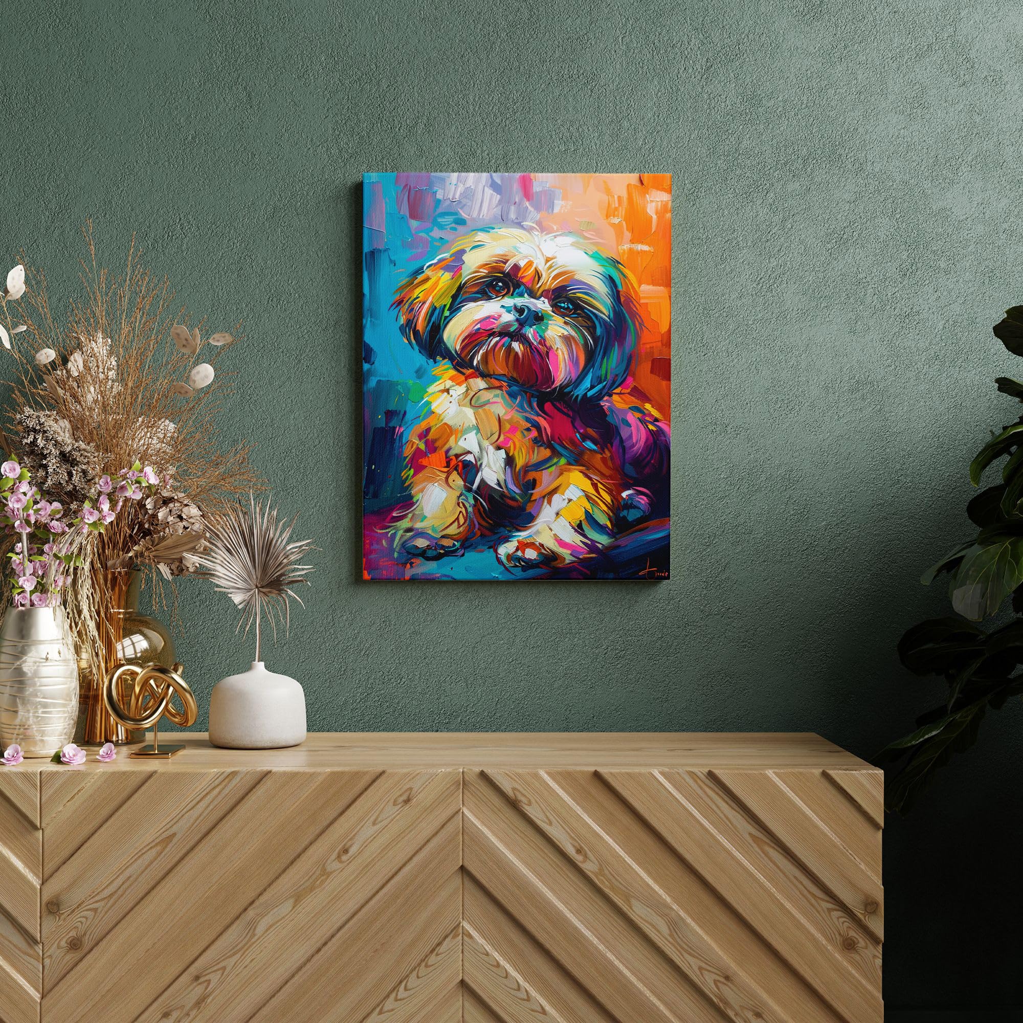 jitsu / Acrylic on canvas frameアート Amazon.com: Colorful Shih Tzu Dog Canvas Wall Art, Multicolor Pet