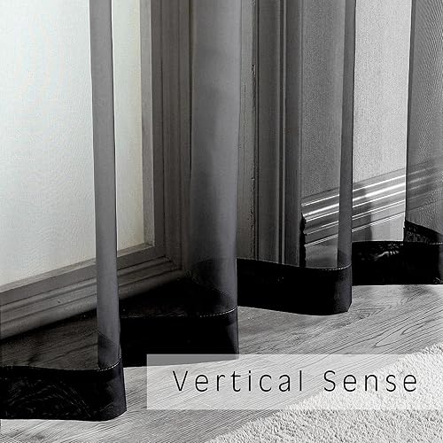 Miniatura 6 de OVZME Cortinas traslúcidas para sala de estar, reducen la luz, 108 pulgadas de largo, juego de 2 paneles, con jareta para cortinero, negro