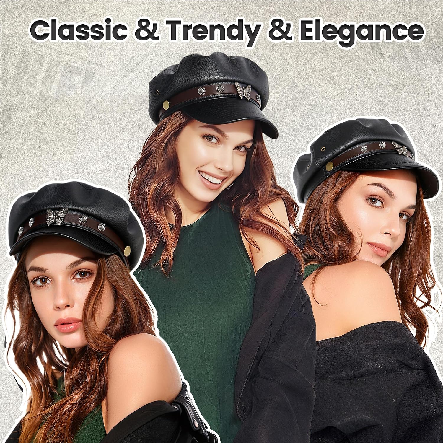 Ababalaya Leather Y2K Rock Punk Newsboy Cap Flat Top Hat image 5