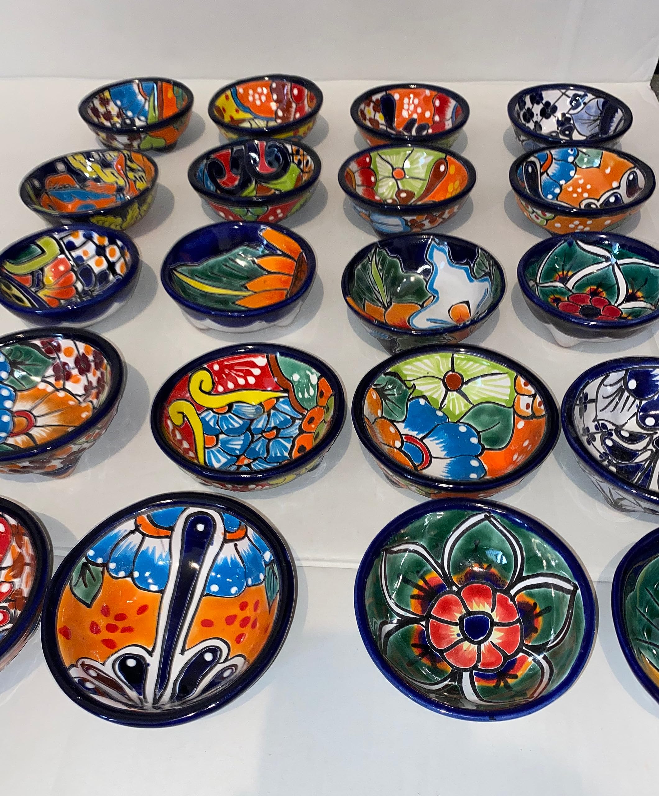 1Talavera Mexican Pottery Handmade Salsa Bowls - 4"x2" Condiment & Prep Bowls for Dips, Sides, Snacks. Lead-Free and Heat-Safe