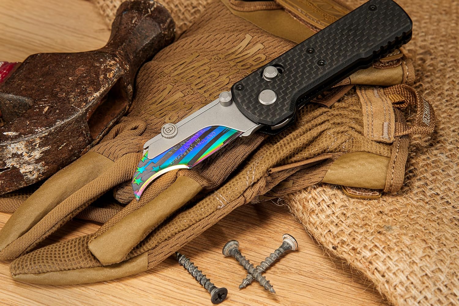 NDZ Performance CCA Custom Concave Utility Knife Blade – Spectrum PVD Coated Steel, Laser Engraved, Standard Utility Knife Compatible, Kraken – 3 Pack