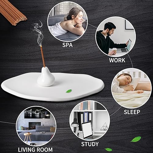 Miniatura 7 de Placa de incienso hecha a mano con pedestal - Base de palo de incienso irregular de cerámica Pomelo Pumpkin Joss Stick Holder para decoración del