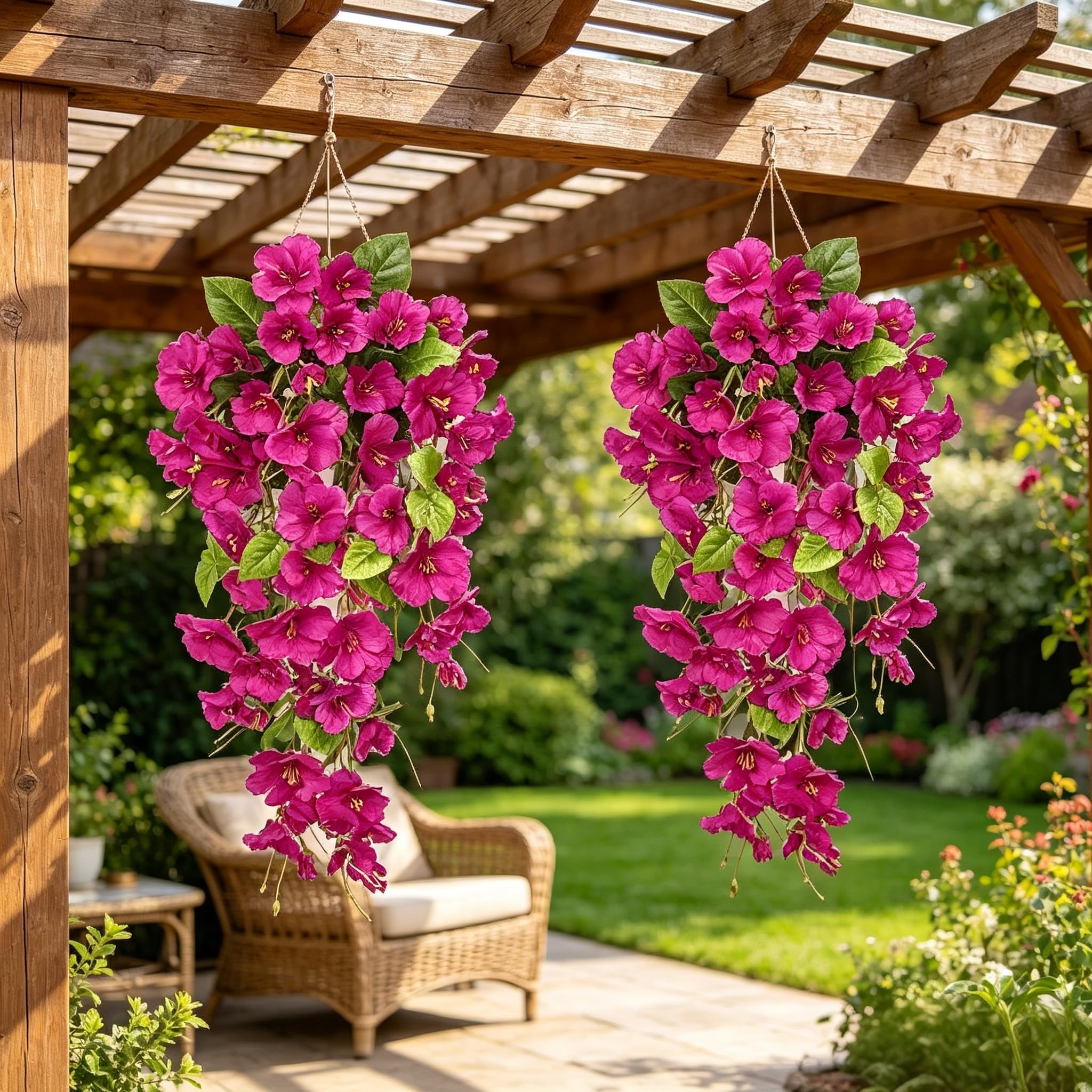 Dremisland 2 Stück Künstliche Blumen Hängend Kunstblumen Outdoor Wetterfest Gefälschte Hibiskus Hängeblumen Wie Echt Seidenblumen Künstlich Hängepflanzen für Draußen Garten Hochzeit Büro