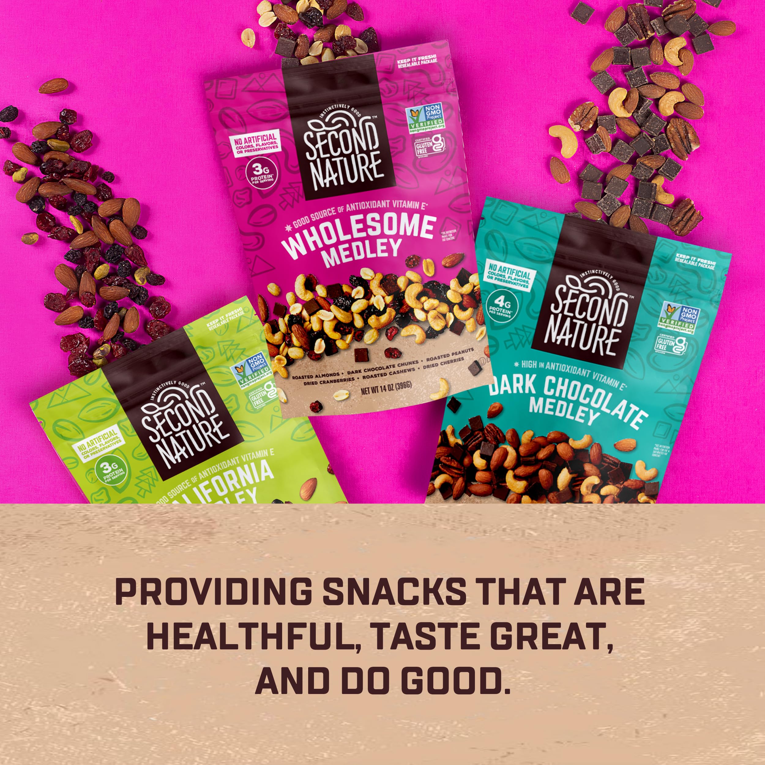 Second Nature Dark Chocolate Medley Trail Mix, 12 oz. Resealable Pouch (Pack of 1) – Certified Gluten-Free Snack Mix – Dark Chocolate and Nut Trail Mix Ideal for Quick Travel Snacks or Lunch Snacks thumbnail 6