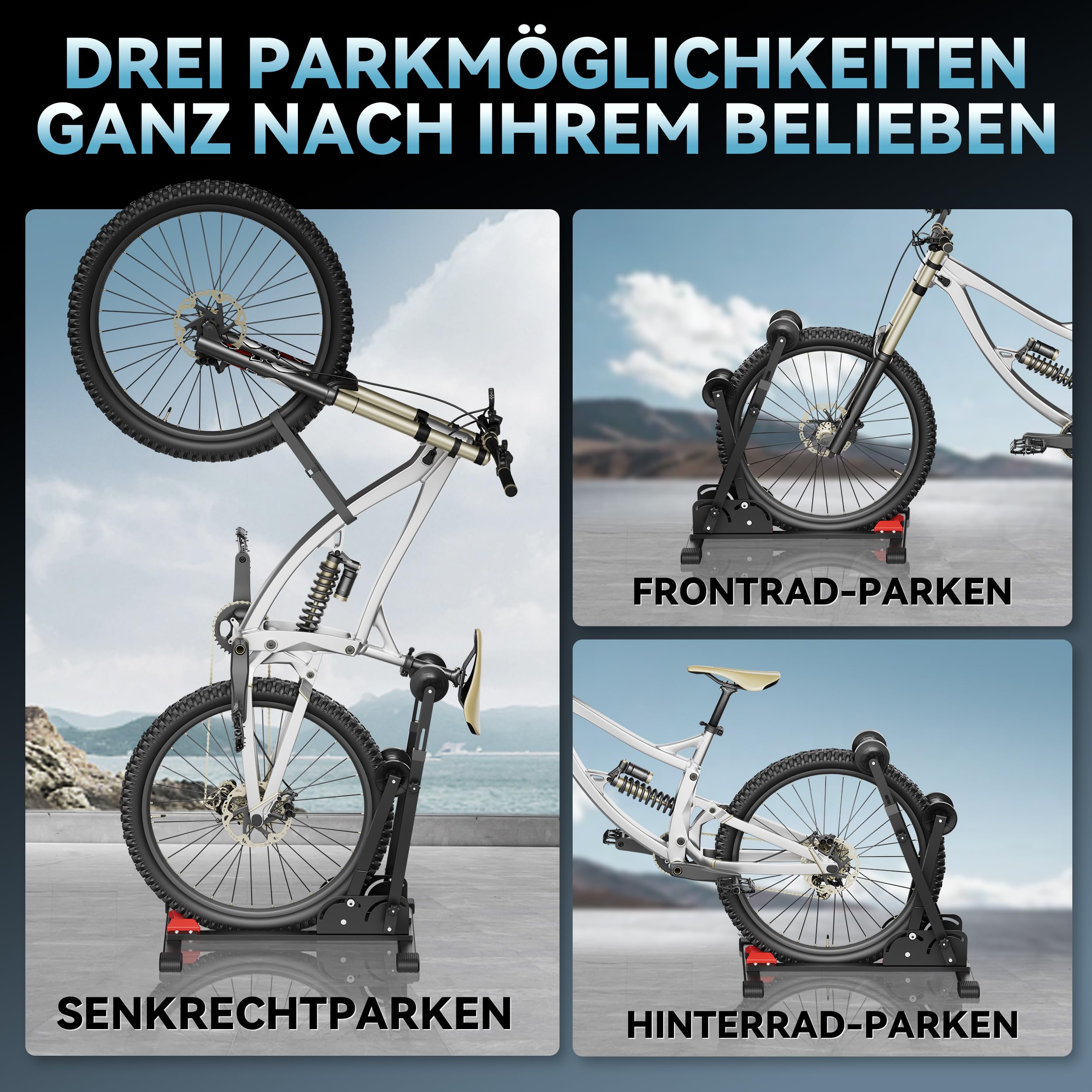3-in-1 Fahrradständer,Fahrradhalter,Boden fahrrad ständer - Indoor Parken Radhalter für 20-29 Zoll Rennräder Mountainbikes mtb