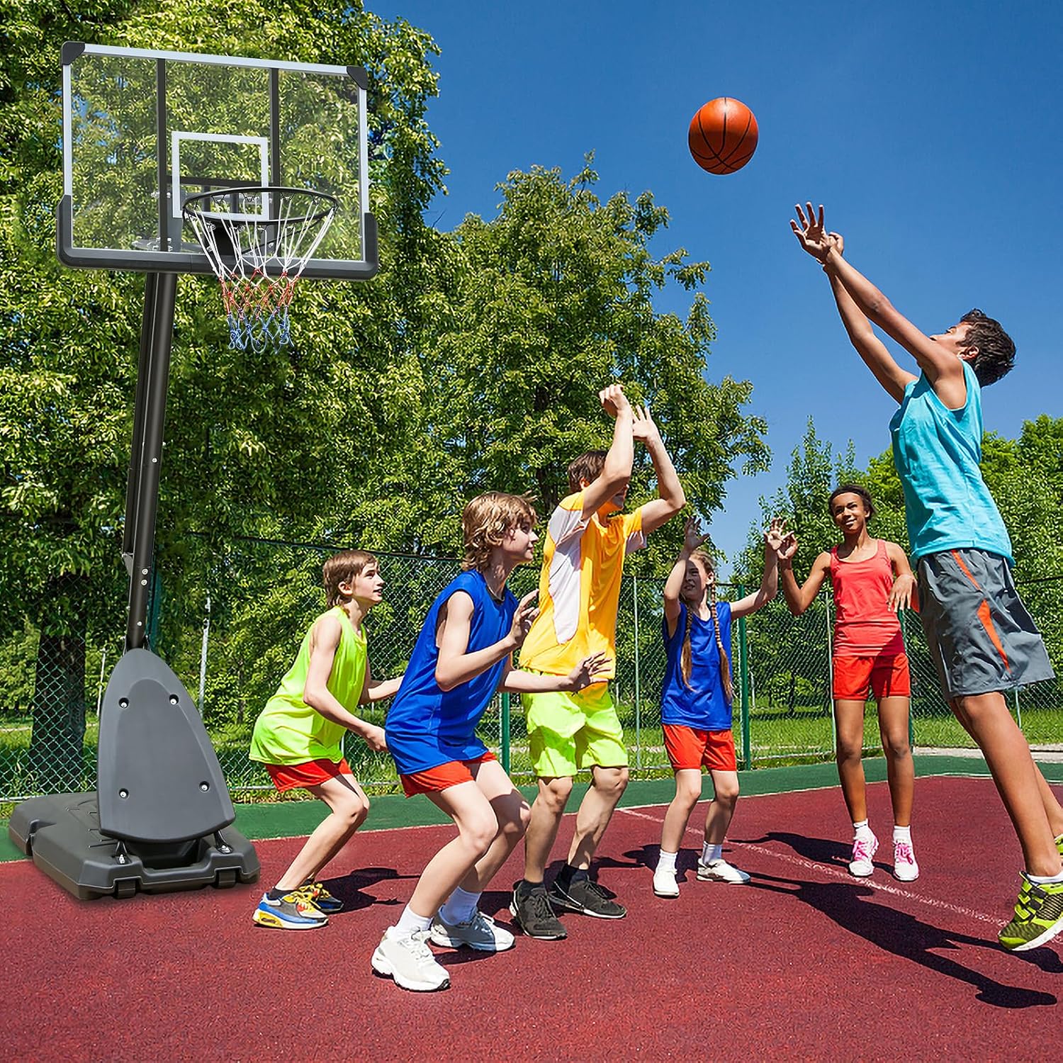 Portable Basketball Hoop Height Adjustable 10ft Indoor Outdoor Basketball Goal System with 44In Shatterproof Backboard and Standard 18In Rim for Kids/Adults