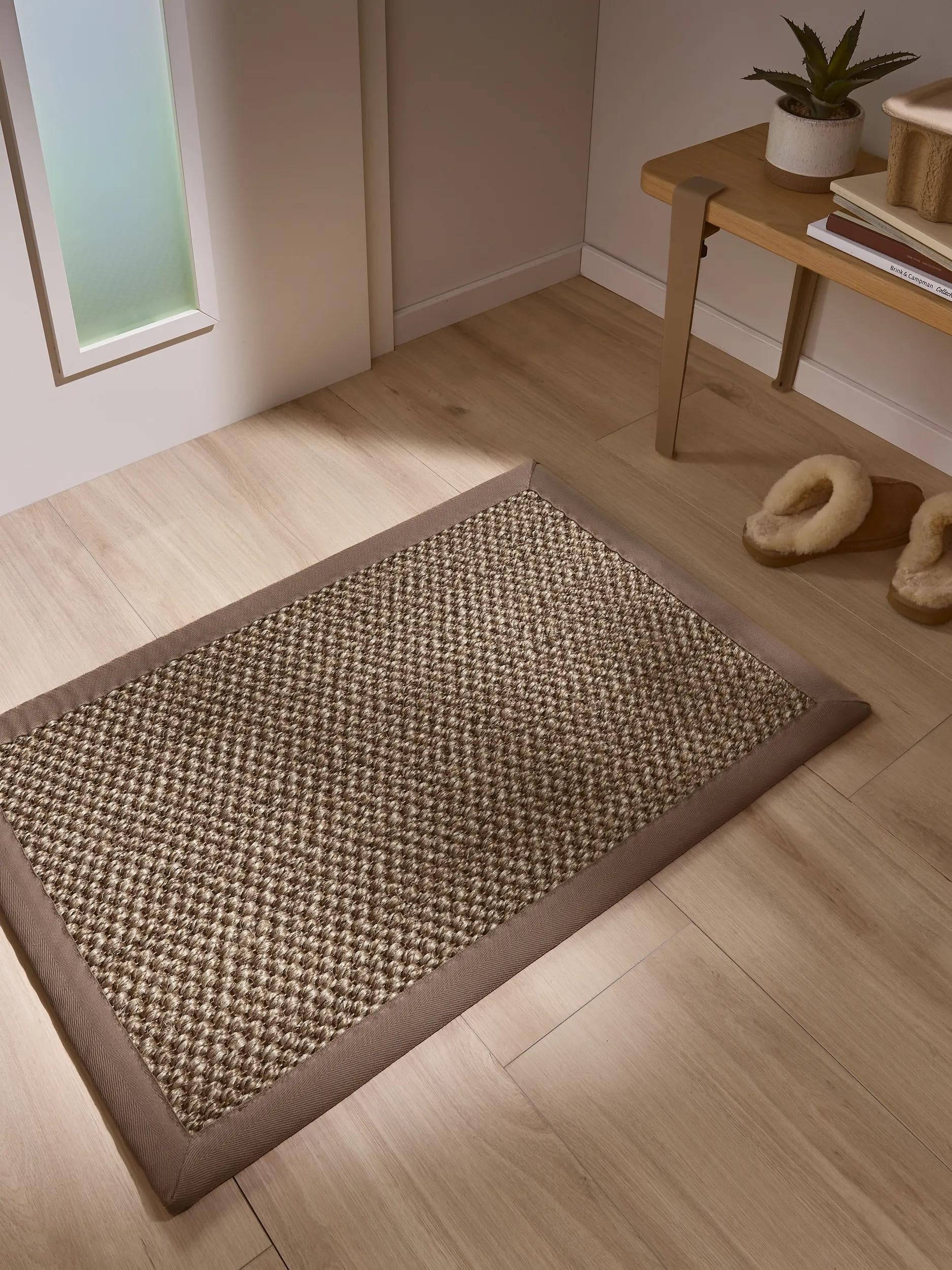 benuta Pure Greta – Felpudo 100% sisal – Rectangular & en estilo: cenefa, liso, Natural Living, Scandi Living – Fácil de limpiar para salón, dormitorio, pasillo, terraza, balcón, gris, 60 x 90 cm