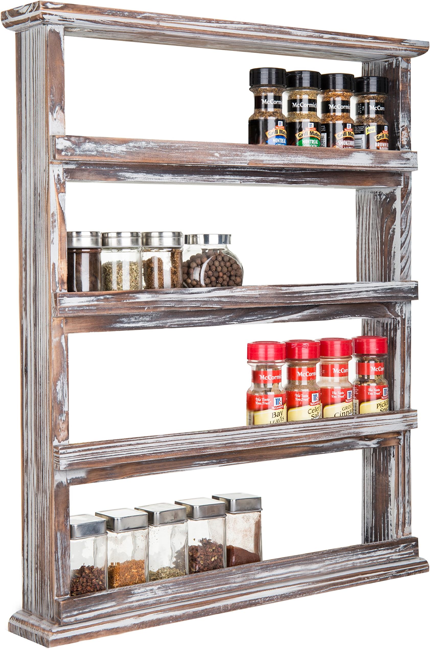 Amazon.com: MyGift Torched Wood Spice Rack Wall Mount Hanging Kitchen ...