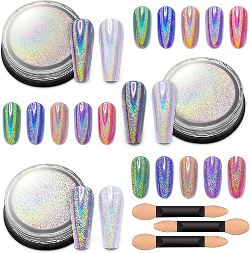 Vista 47 de Artdone Polvo de uñas cromado, efecto espejo metálico, pigmento cromado, iridiscente, aurora, brillantina, sirena, perla, kit de polvo para esmalte