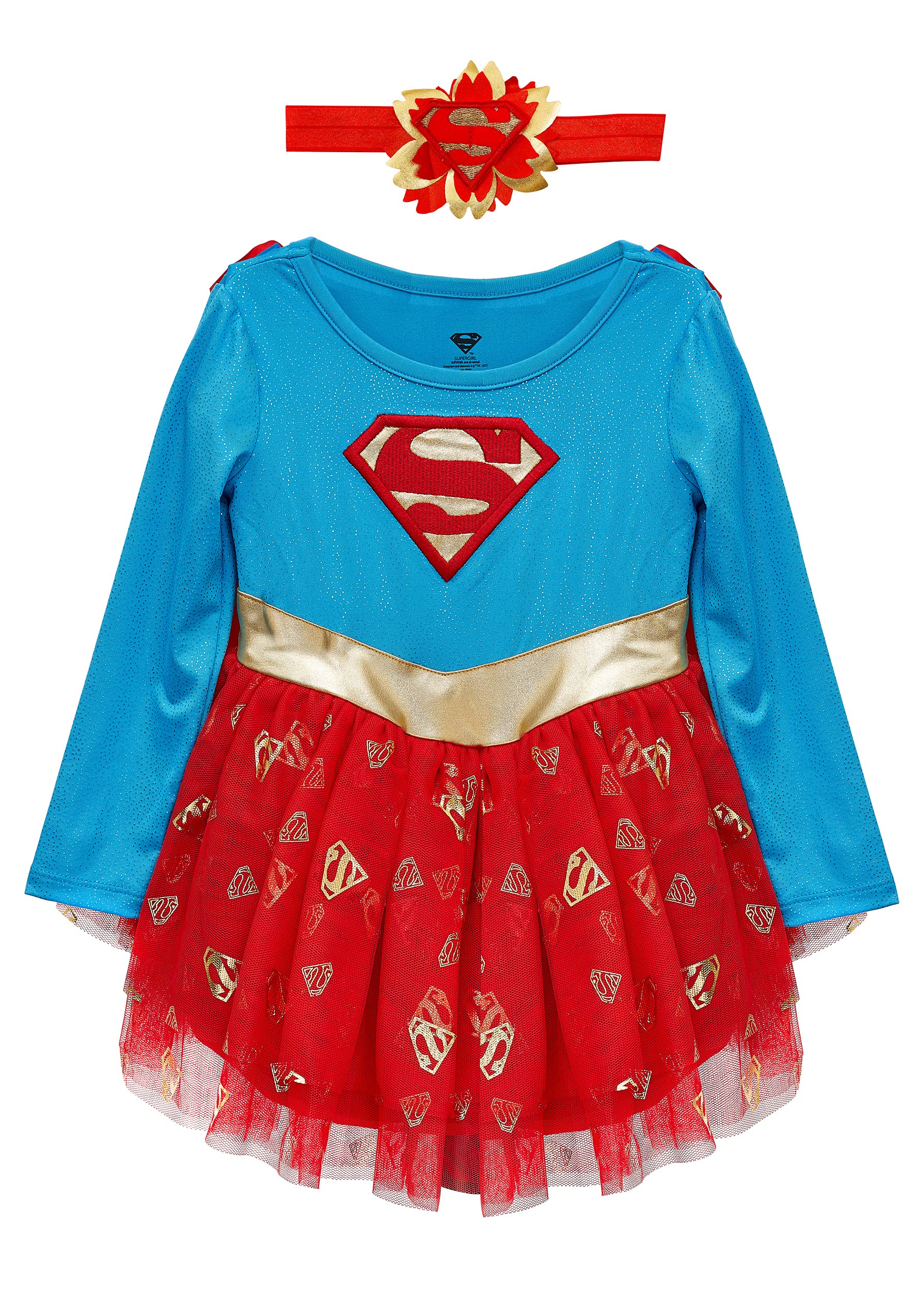 DC Comics Supergirl Batgirl Infant Baby Girls Dress, Blue/Red/Yellow, 3-6 Months