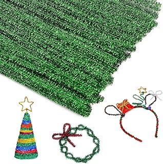 100PCS Pipe Cleaners Chenille Stem, Glitter Green Craft Pipe Cleaners, DIY Craft, Fuzzy Sticks Pipe Cleaners Bulk for Creative Handmade DIY Crafts Project Decoration Supplies