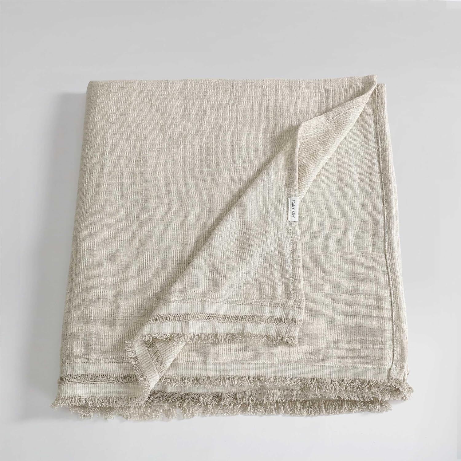 Calvin Klein - Throw, Fine Weave Bedding with Frayed Edges, Lightweight & Breathable, Perfect for Bed, Sofa, or Chair, Oeko-Tex Certified (Beige, 60" x 70")