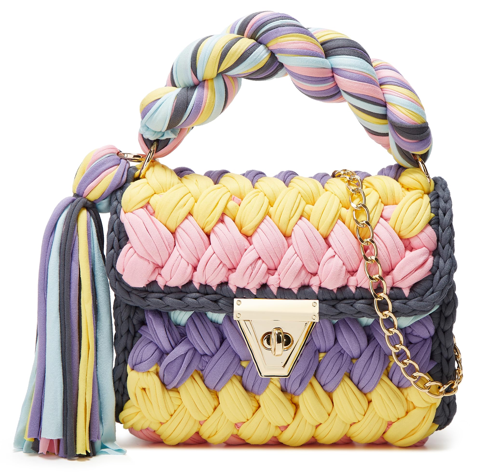 Chunky Yarn Knit Crochet Tote Purse Crossbody Bags for Women - Handwoven Evening Clutch Flap Shoulder Bag — view 10