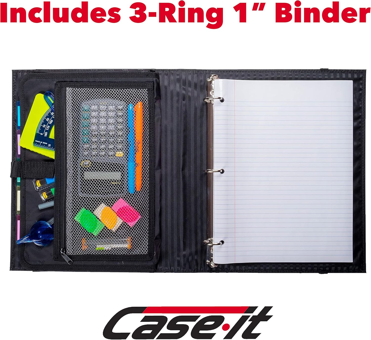 Case-it Pro Padfolio Portfolio Binder, 1 inch D-Ring Binder - 5 Tab Expanding File Folder, Multiple Pockets - Black (LL-PRO-243)