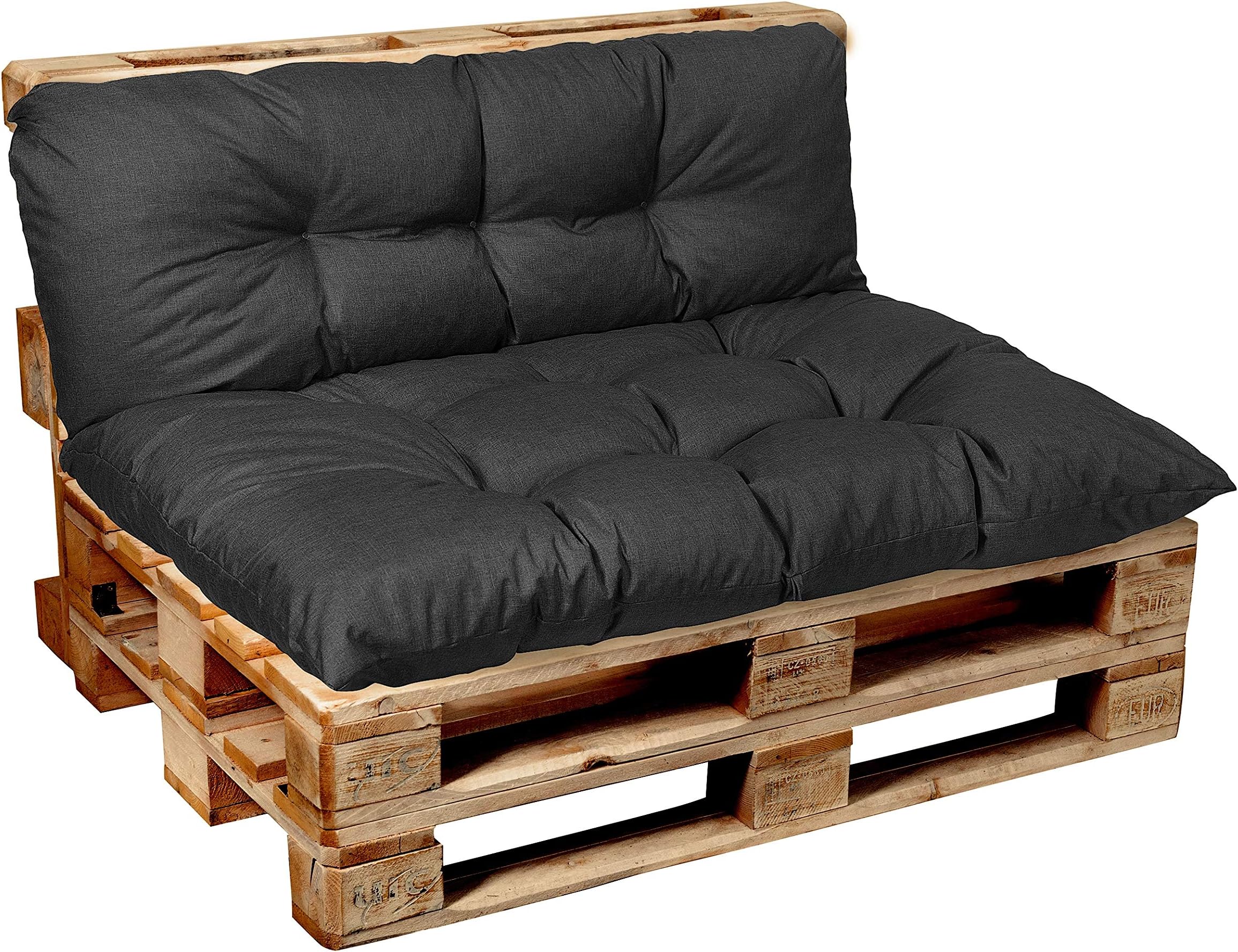 Garden Factory Euro Pallet Cushions, Seating, Back Cushion or Set, Tufted, Outdoor&Indoor (Seat Cushion 120x60, Anthracite)