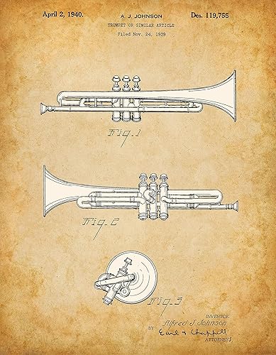 Miniatura 8 de Trumpet Patent Print - Great Music Wall Art, Music Studio Decor, Brass Wind Instrument, Gift for Band Director, Classical and Jazz Music Lovers,