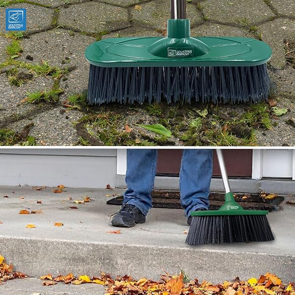 Yard Broom Outdoor Heavy Duty, 10” Garden Broom Synthetic Hard Bristle Brush Head with Strong Handle, Stiff Sweeping Brush Outdoor - 4