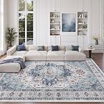 zesthome 8x10 Area Rugs for Girls Bedroom, Non-Slip Backing Washable Rugs, Vintage Large Pink Rug, Stain Resistant Nursery Room Rug (Pink/Blue,8'x10')