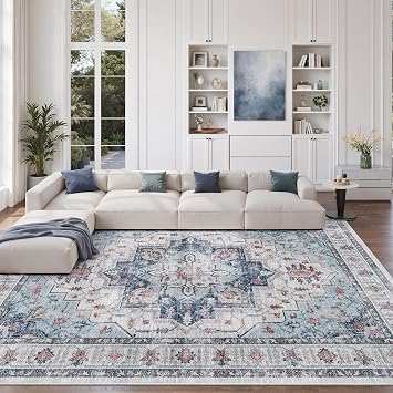 zesthome 8x10 Area Rugs for Living Room,Large Washable Rug,Blue