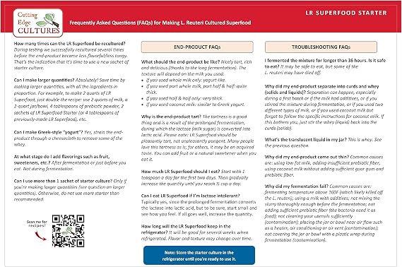 LR SuperFood Starter Culture L. Reuteri ProBiotic As Recommended by Dr William Davis Super Gut, MD Cultured Dairy Low and Slow Yogurt Lactobacillus
